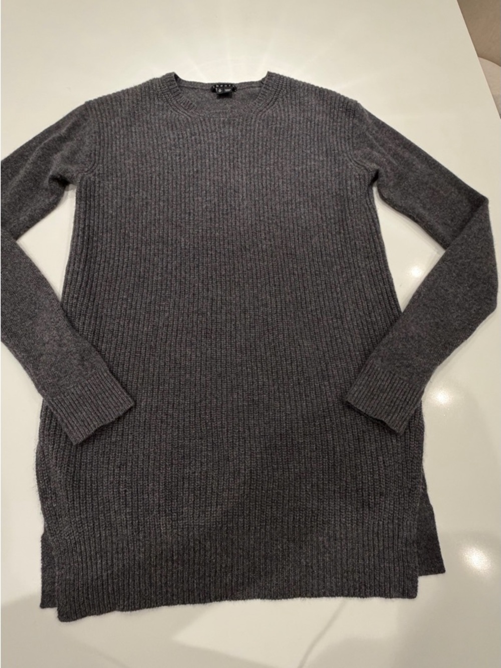 Theory Men's Dark Charcoal Ribbed Crewneck Sweater